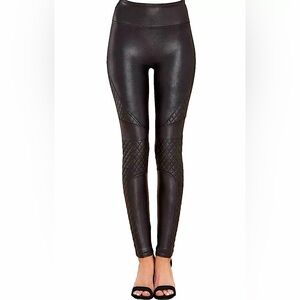 Spanx Quilted Faux Leather Leggings very black  NEW WITH TAGS NWT LARGE